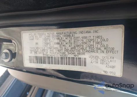 2003 Toyota Sequoia Limited V8 z USA, uszkodzony, nr VIN 5TDBT48A63S144383